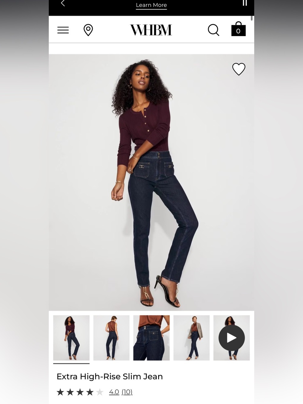 NWOT WHBM Extra High Rise Slim Jeans